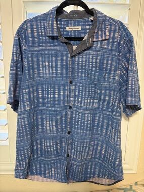 Tommy Bahama Blue Patterned Short-Sleeve Button-Down Shirt Size XL
